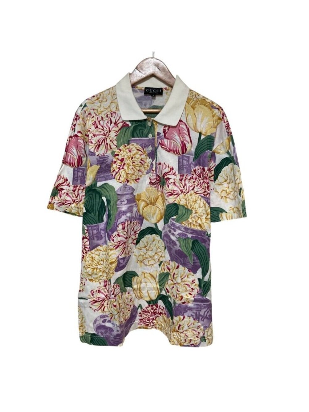 Gucci Era Flower Print Short Sleeve Top Polo Shirt Multicolor S - Picture 1 of 9